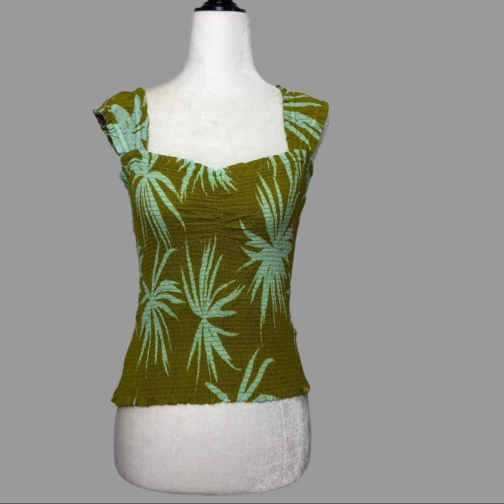 ❤️ S ❤️ NWT Anthro Tank Top Floral Smocked Cotton Bright Feminine​